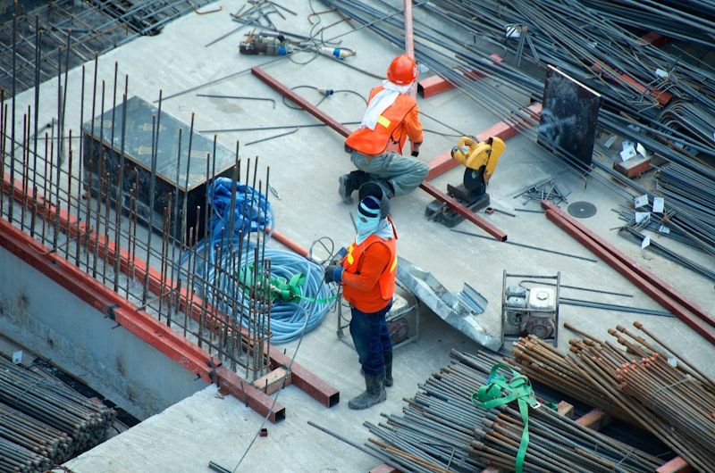 Workers on a reinforced concrete deck